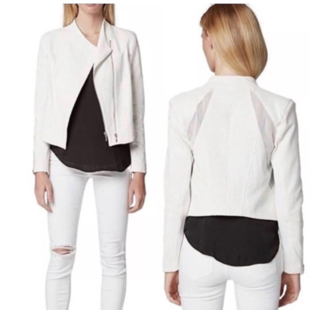 Anthropologie BLANK NYC - White Moto Blazer with Mesh Detail Cropped
